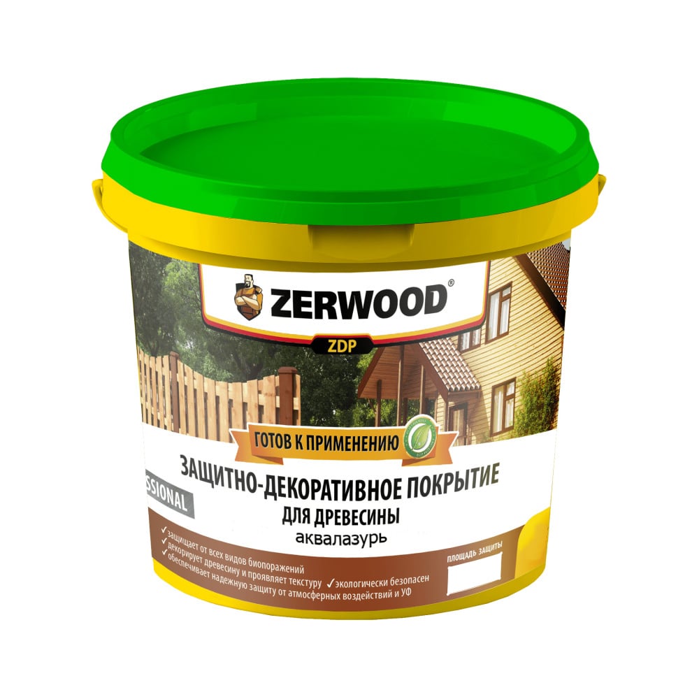 фото Защитно-декоративное покрытие аквалазурь zerwood zdp тик 5кг ведро 00025568