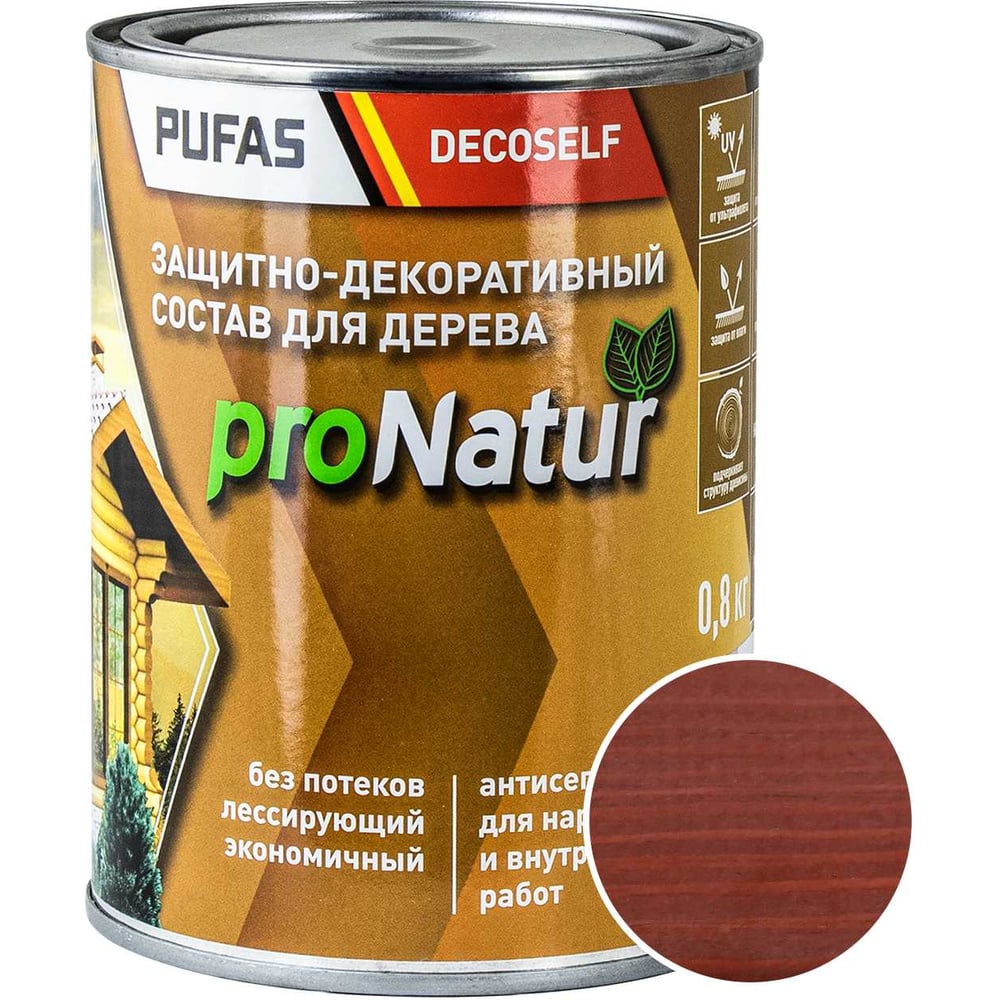 Изображение товара Лессирующий антисептик для дерева Pufas махагон Decoself 0,8л тов-200274