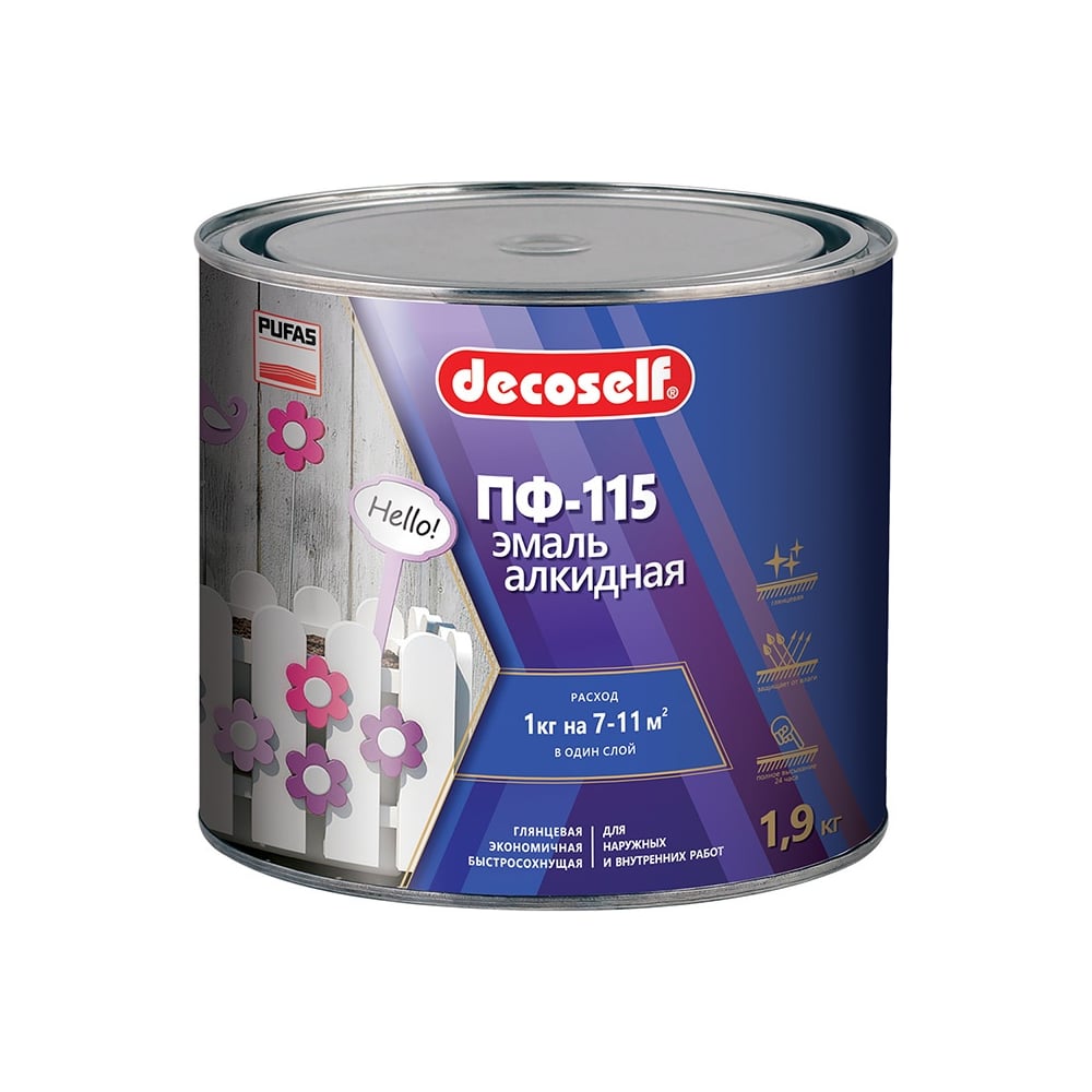 Изображение товара Эмаль Pufas ПФ-115 светло-голубая Decoself 1,9кг