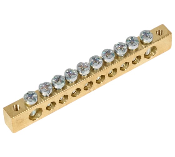 Изображение товара Нулевая шина IEK 8x12мм, 10/2, 10 групп, крепеж по краям, ИЭК YNN21-10-100