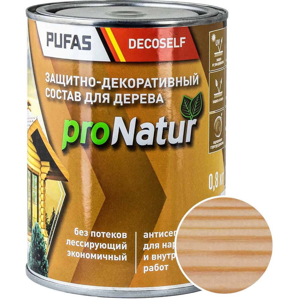 Изображение товара Лессирующий антисептик для дерева Pufas бесцветный Decoself 0,8л тов-200265 Изображение товара Лессирующий антисептик для дерева Pufas бесцветный Decoself 0,8л тов-200265
