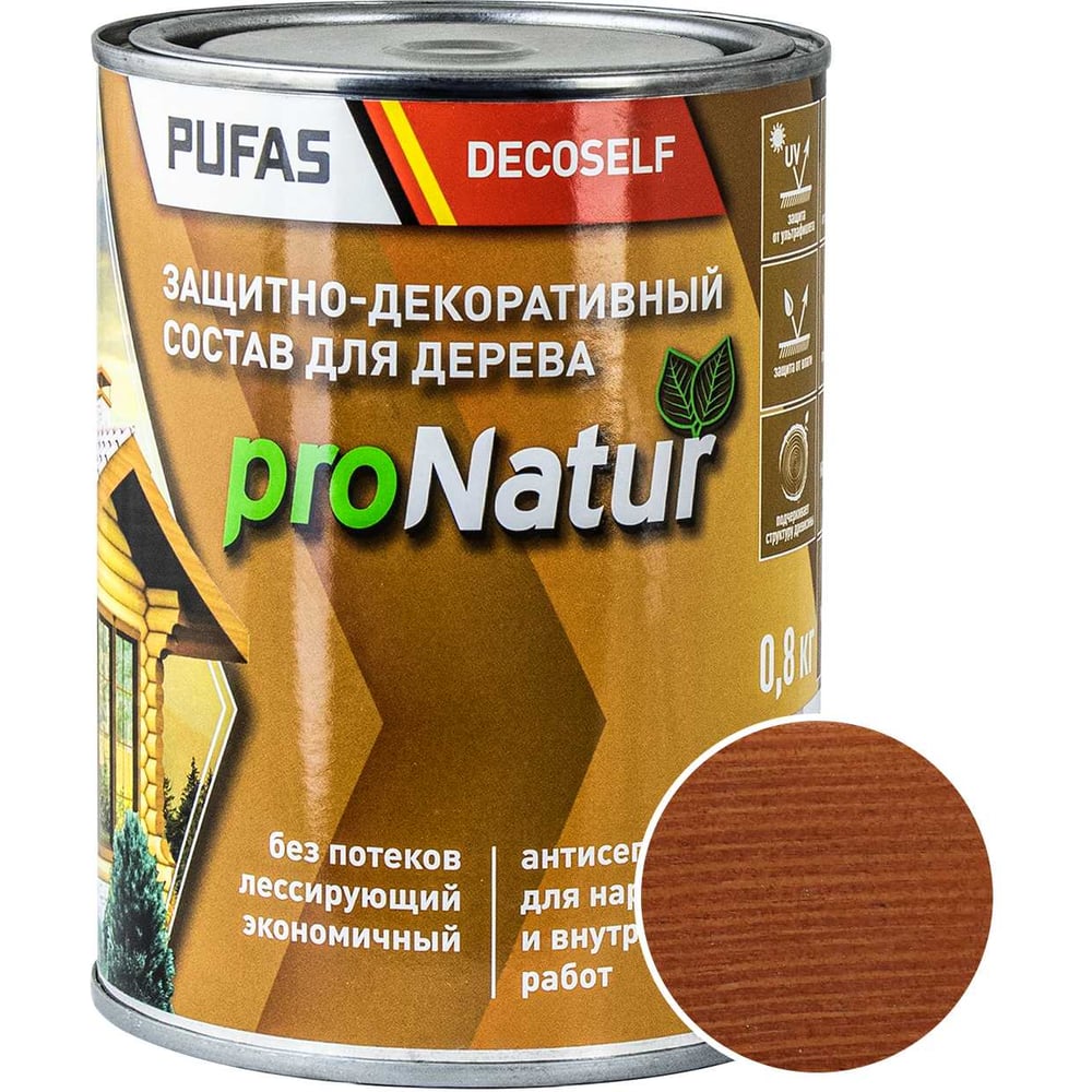 Изображение товара Лессирующий антисептик для дерева Pufas тик 0, 8л - защита и декоративная отделка Изображение товара Лессирующий антисептик для дерева Pufas тик 0, 8л - защита и декоративная отделка