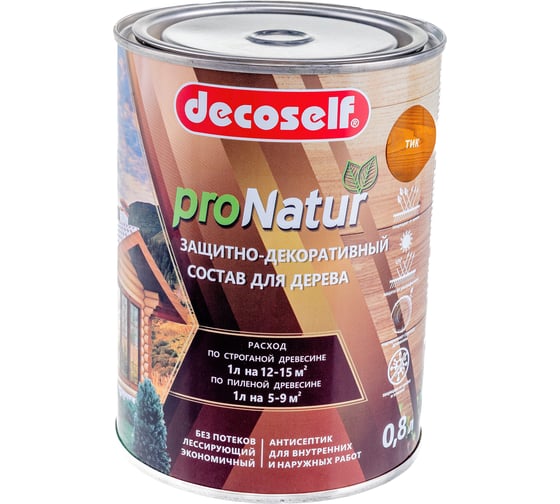 Изображение товара Лессирующий антисептик для дерева Pufas тик Decoself 0,8л тов-200289