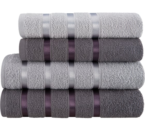 Изображение товара Полотенца махровые DIANA, Авеню, цвет: Черный жемчуг/Туманный серый (50x80 см (2 шт.), 70x130 см (2 шт.)) НПDА-ЧжТс-50-70-4