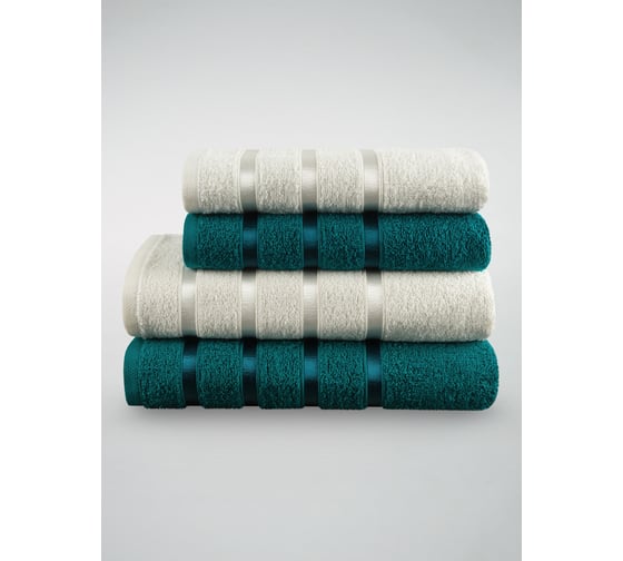 Изображение товара Полотенца махровые DIANA, Авеню, цвет: Изумруд/Молочный (50x80 см (2 шт.), 70x130 см (2 шт.)) НПDА-ИзМол-50-70-4