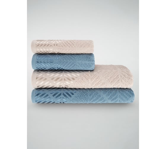 Изображение товара Полотенца махровые DIANA Трапецио, цвет: Мокко/Темно голубой (50x80 см (2 шт.), 70x130 см (2 шт.)) НПД-М/Тг-50-80/70-130