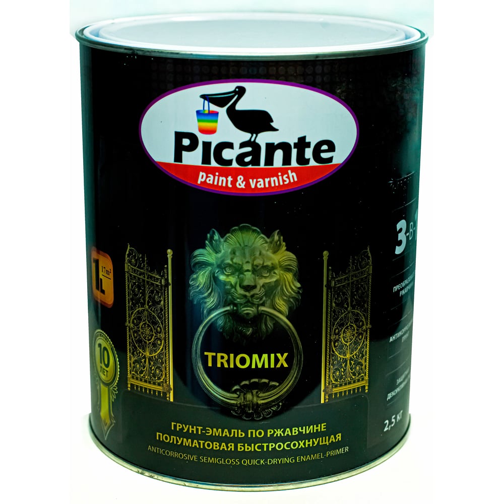 фото Грунт-эмаль по ржавчине 3в1 picante triomix полуматовая ral 9005 черная 2,5кг 10520-9005.gl