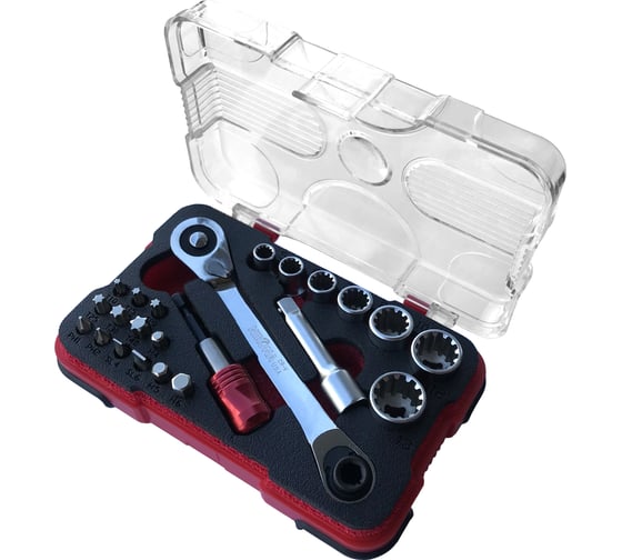 Изображение товара Мини набор цветных бит и головок NIKONA с 2-хсторон. трещоткой, 5-13мм, в пластиковом ящике, 23пр 88-501