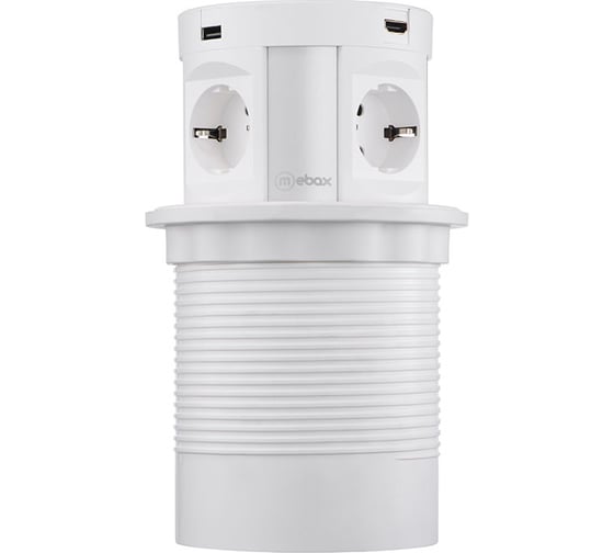 Изображение товара Выдвижная встраиваемая розетка Mebax 107J 4 секции Серебро+Белый Полуавтоматический d120мм 2 USB + 2 HDMI, 00-00001170