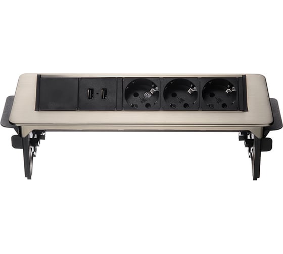 Изображение товара Встраиваемая врезная розетка Mebax 47 3 секции Серый металлик Полуавтоматический 276х93мм 2 USB , 00-00001164