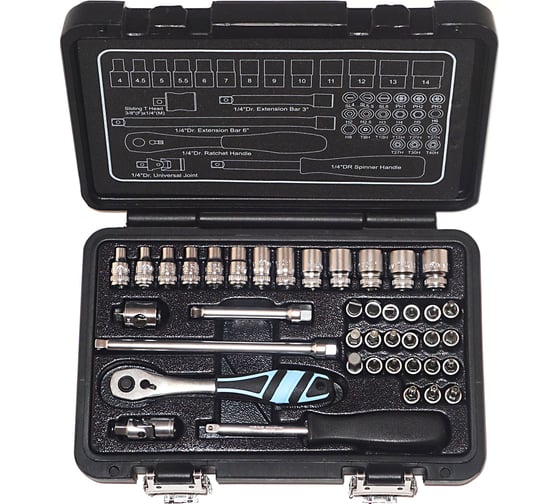 Изображение товара Набор торцевых головок и бит NIKONA с трещотками, 40пр., 1/4", 4-14мм, в пластиковом ящике 09-940