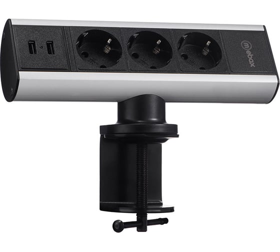 Изображение товара Выдвижная встраиваемая розетка 102 3 секции Серебро+Черный Механический . 2 USB Mebax 00-00001175