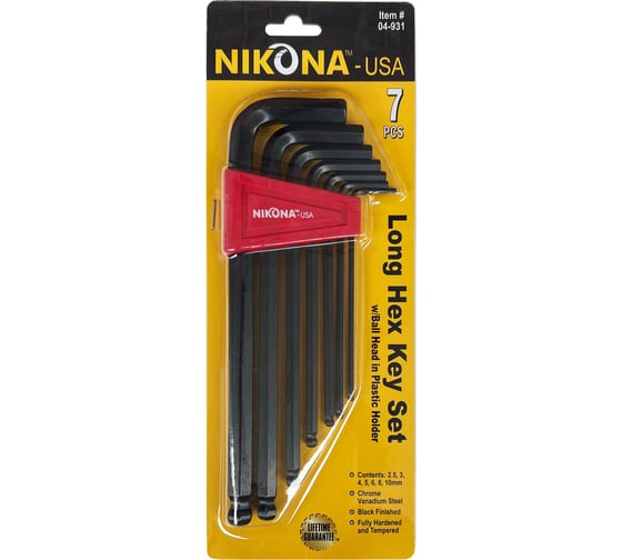 Изображение товара Набор шестигранных ключей NIKONA с шаровым окончанием, 7шт, 2.5-10мм 04-931