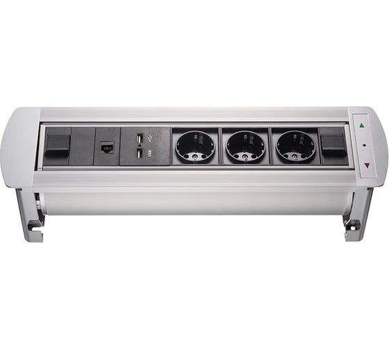 Изображение товара Выдвижная встраиваемая розетка Mebax МХ-107 3 секции Серебро Автоматический 298x110x103мм RJ-45 + USB , 00-00001185