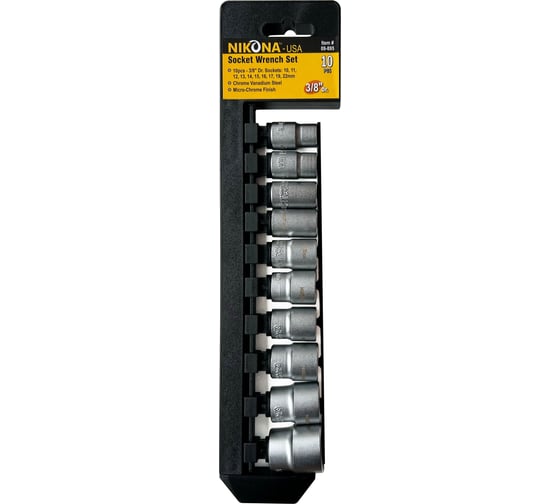 Изображение товара Набор торцевых головок NIKONA 3/8", 10-22мм, пластиковый держатель, 10пр 09-895