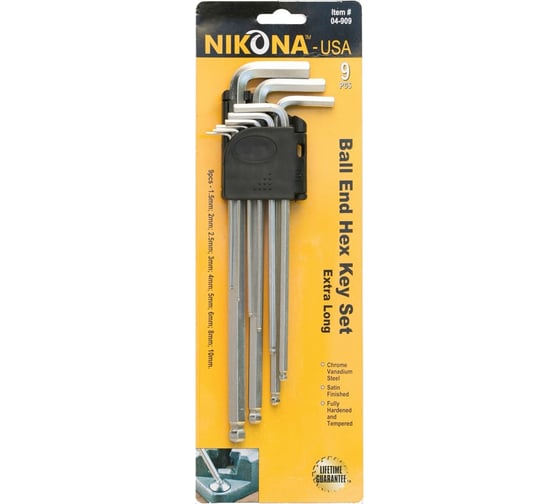 Изображение товара Набор шестигранных ключей NIKONA с шаровым окончанием, 9шт, 1.5-10мм 04-909