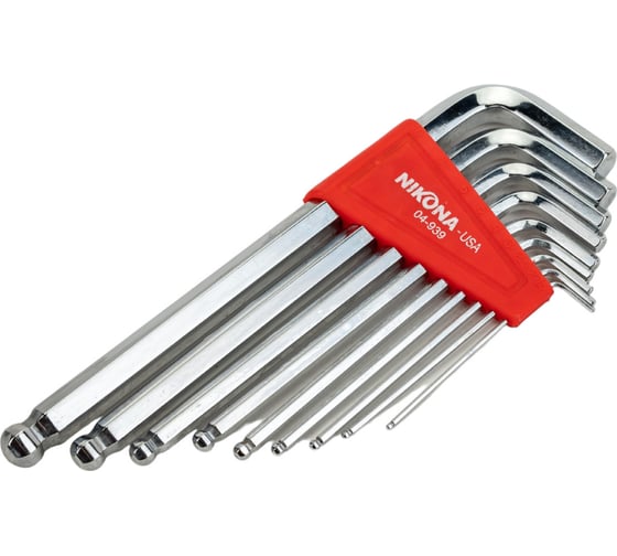Изображение товара Набор шестигранных ключей NIKONA с шаровым окончанием, 9шт, 1.5-10мм 04-939