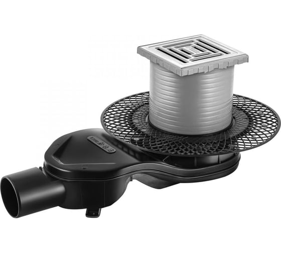 Изображение товара Напольный трап водосток BERGES PLATZ Uno 100х100, S-сифон, D50, H60, боковой выпуск, 42l/m 090169