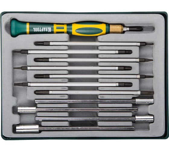 Изображение товара Набор отверток для точных работ с насадками KRAFTOOL в боксе, 12 предметов 25611-H12