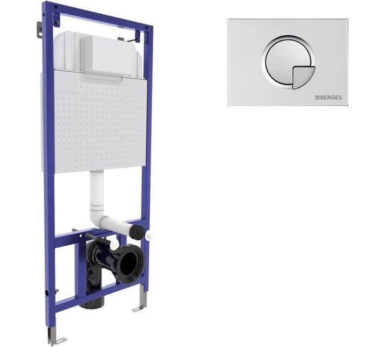 Изображение товара Инсталляция для скрытого монтажа унитаза BERGES NOVUM кнопка R2 матовый хром 040222