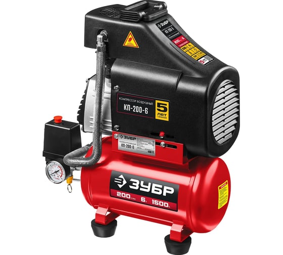 Изображение товара Безмасляный воздушный компрессор ЗУБР 200 л/мин, 1500 Вт КП-200-6