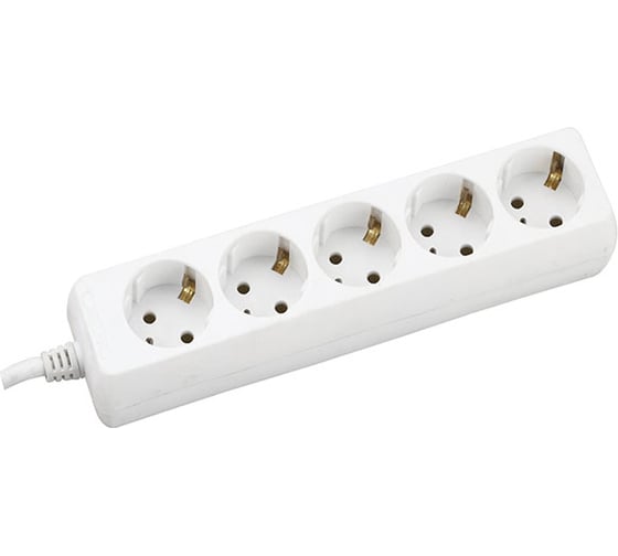 Изображение товара Бытовой удлинитель General Lighting Systems 5 розеток, с заземлением, без выключателя, 3 метра, 16А, 3500Вт, Белый GES-16-3x100-5-3m 470004