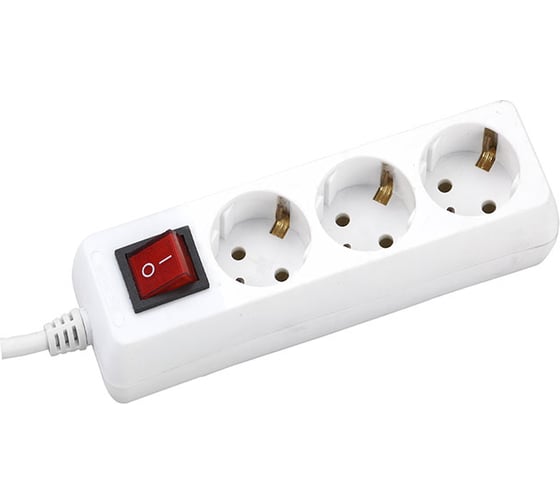 Изображение товара Бытовой удлинитель General Lighting Systems 3 розетки, с заземлением и выключателем, 3 метра, 10А, 3500Вт, Белый GES-10-3x075-3-3m-S 470015