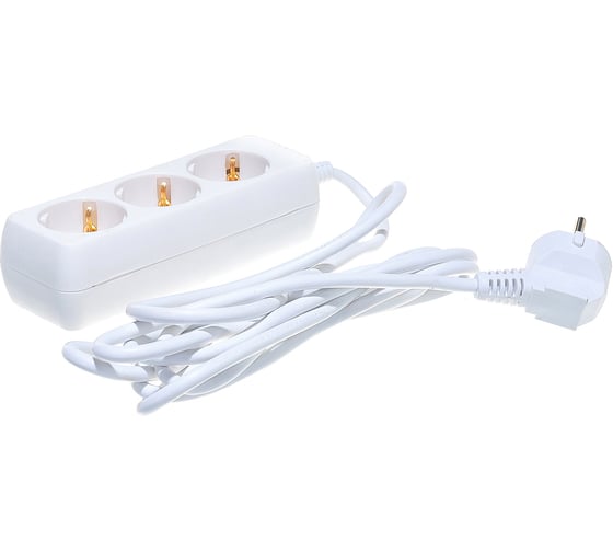 Изображение товара Бытовой удлинитель General Lighting Systems 3 розетки, с заземлением, без выключателя, 3 метра, 10А, 2200Вт, Белый GES-10-3x075-3-3m 470014