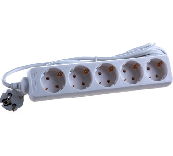 Изображение товара Бытовой удлинитель General Lighting Systems 5 розеток, с заземлением, без выключателя, 5 метров, 16А, 3500Вт, Белый GES-16-3x100-5-5m 470011