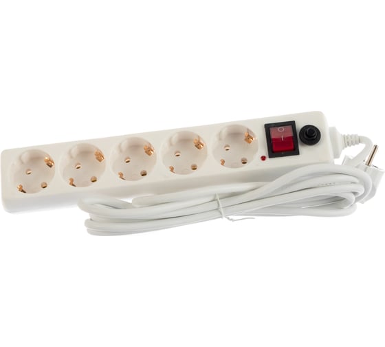 Изображение товара Сетевой фильтр General Lighting Systems 5 розеток, с заземлением и выключателем, 3 метра, 16А, Белый GPS-5-16-3x1-300-W 471001