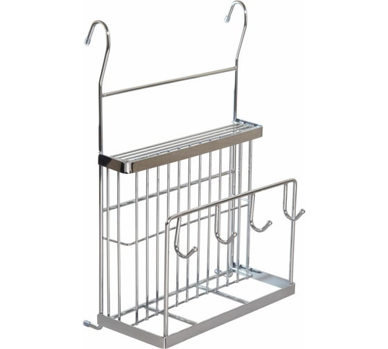 Изображение товара Полка для ножей и досок с крючками Lemax, длина 250 мм, ширина 160 мм, высота 385 мм, хром MX-427