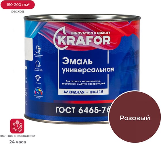 Изображение товара Эмаль KRAFOR ПФ-115 розовая 1,8 кг 6 25993