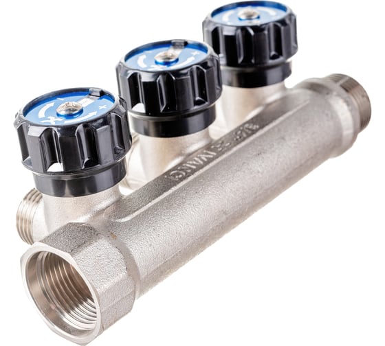 Изображение товара Коллектор с регулирующими вентилями IVANCI выходы с наружной резьбой, 3 выхода 3/4"x1/2" IVC.106600.N.02