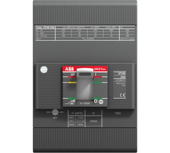 Изображение товара Автоматический трехполюсный выключатель ABB XT3N, 250, TMD, 160-1600 F F 1SDA068057R1