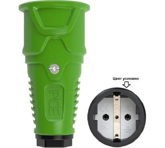 Изображение товара Кабельная розетка PCE 16A 250V 2P+E IP20 корпус зеленый, маркер черный 2510-us