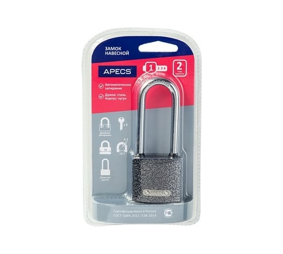 Изображение товара Навесной замок Apecs PD-01-38-L-Blister 15922