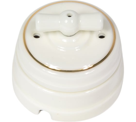 Изображение товара Выключатель МЕЗОНИНЪ проходной поворотный 2 положения, цвет-золото на белом GE70404-50