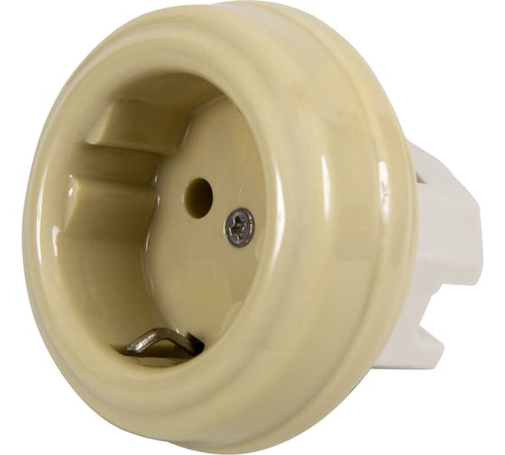 Изображение товара Розетка МЕЗОНИНЪ с заземляющим контактом, цвет - слоновая кость, БЕЗ КОЛЬЦА GE70301-02k