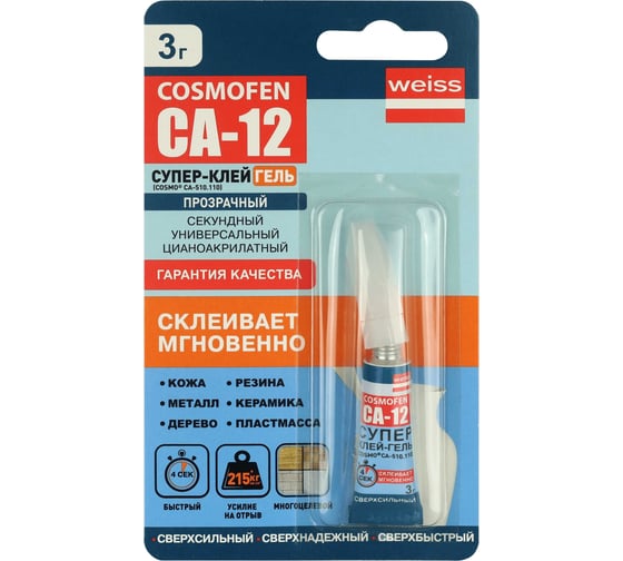 Изображение товара Клей- гель COSMO FEN КЛЕЙ CA 12, тюбик 3гр, Германия CA-510.110(3)