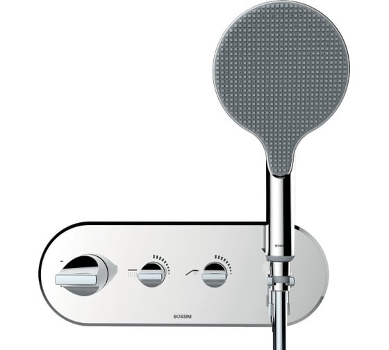 Изображение товара Термостат Bossini Apice на 2 выхода, с двумя вентилями и регулировкой пропускной способности, душевая лейка 140 мм с фиксированным держателем и шлан Z00521.030