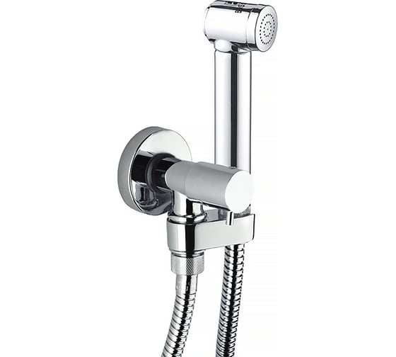 Изображение товара Гигиенический комплект Bossini Alexa-Brass Stop Valve запорный вентиль, держатель для душа, душ с кнопкой подачи воды, шланг 1250 мм, хром E57001B.030