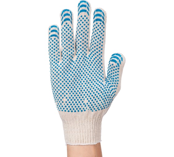 Изображение товара Перчатки ЛЭВ вязаные хлопчатобумажные с двусторонним ПВХ, белые 10 кл, 65-70 гр. 15433