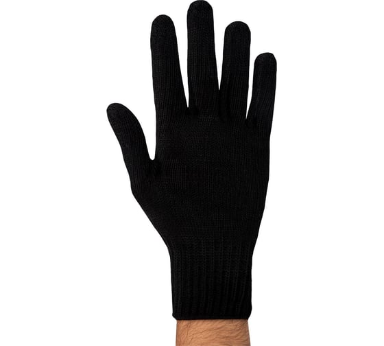 Изображение товара Перчатки ЛЭВ вязаные п/шерстяные, с ПВХ нанесением Точка, черные, класс вязки - 7,5. 076202