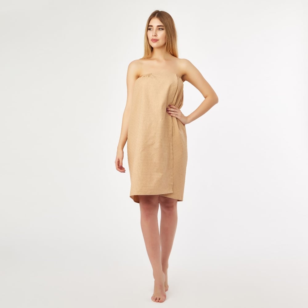 Изображение товара Вафельное полотенце для бани Парео 80x144 см бежевое хлопок легкое и впитывающее