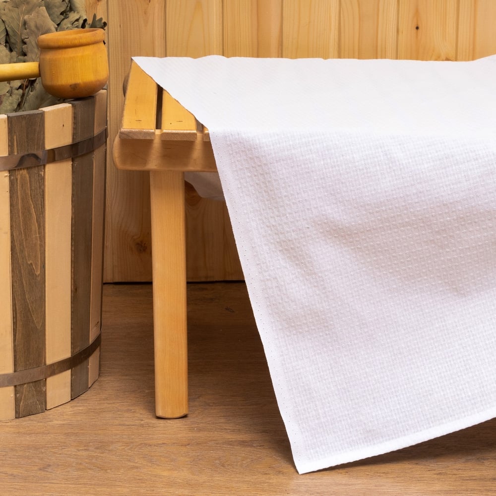 Изображение товара Вафельная простыня для бани Экономь и Я 150х180 см белая хлопок 200 г/м²