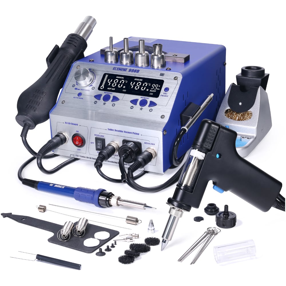 Изображение товара Паяльная станция ELEMENT 998D 3в1 профессиональная цифровая с термофеном и экстрактором