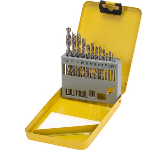Изображение товара Набор сверл по металлу 2-8 мм (через 0.5 мм), HSS, цилиндрический хвостовик, металлический кейс, 13 шт KRANZ KR-91-0639