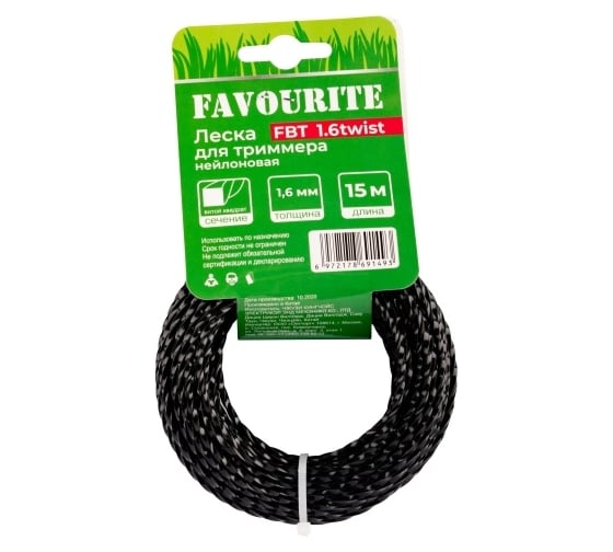 Изображение товара Леска для триммера 1.6 мм, 15 м, сечение витой квадрат FAVOURITE FBT 1.6twist 135122016