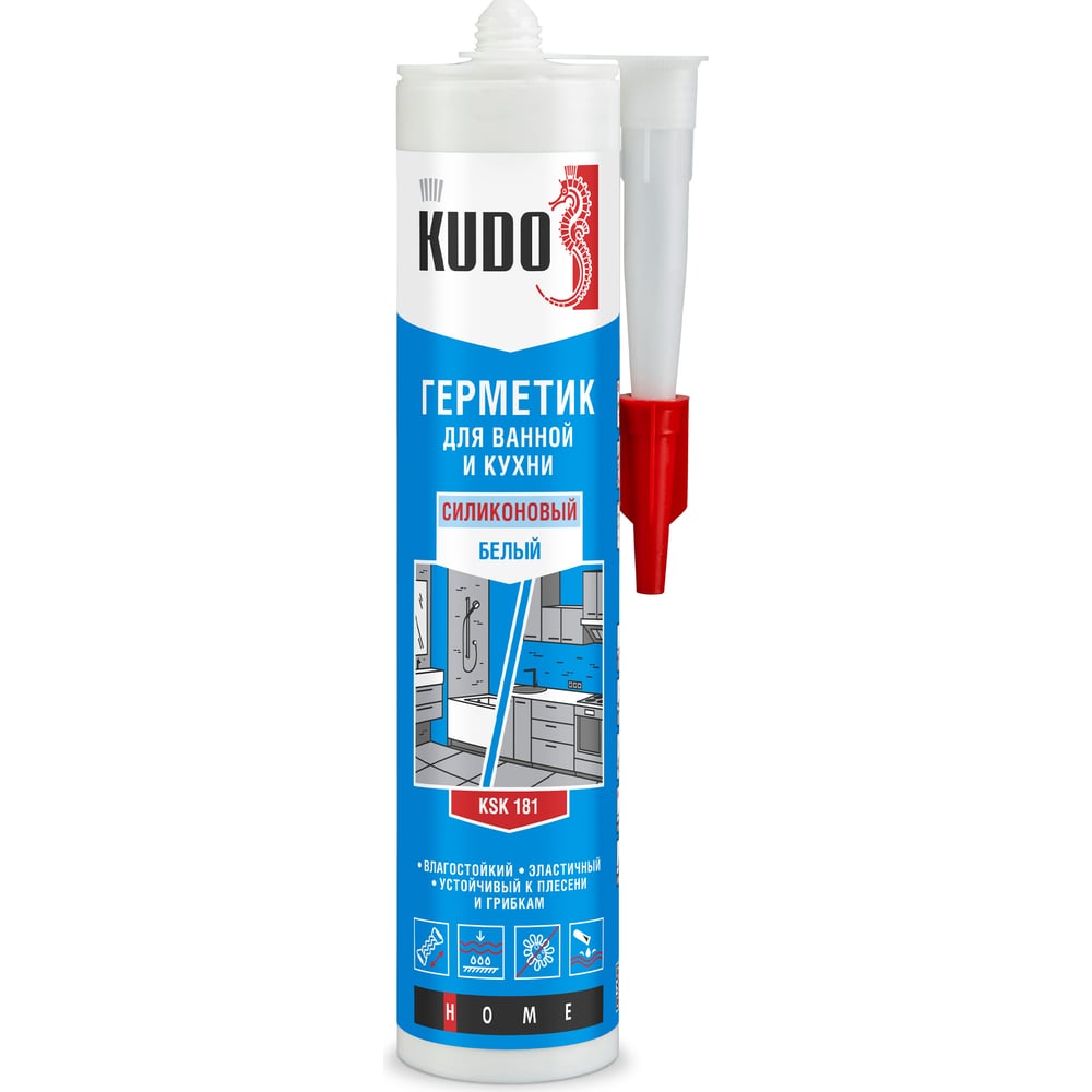 Изображение товара Герметик силиконовый KUDO HOME 280 мл белый KSK-181 для ванной и кухни
