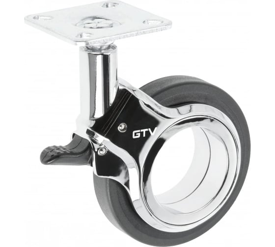 Изображение товара Мебельное колесо GTV GIRA диаметр 75 мм, черное + хром, со стопором KM-GIRA-75MM-ZH-20